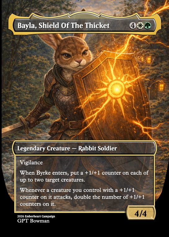 Custom Magic card: Bayla, Shield of the Thicket, the leveled-up version