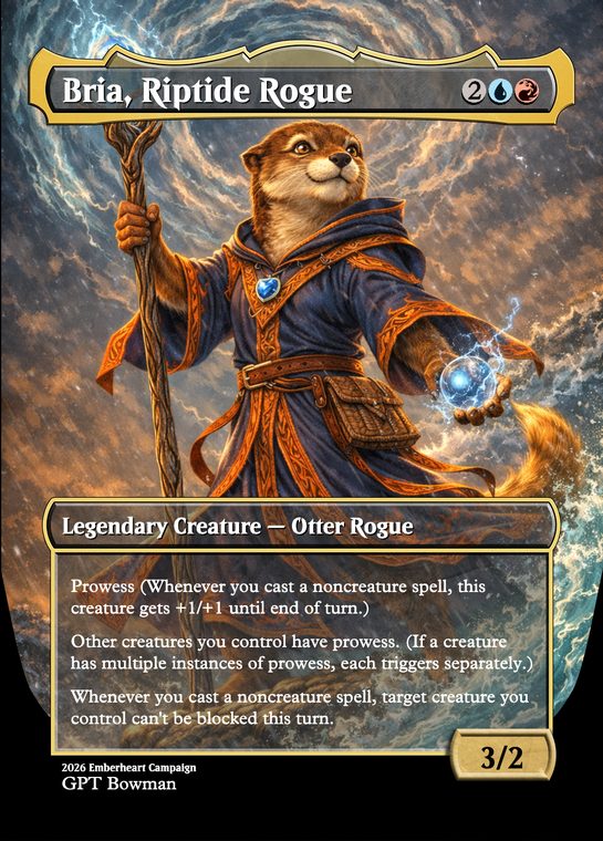 Custom Magic card reading Bria, Riptide Rogue, missing the first letter of the name